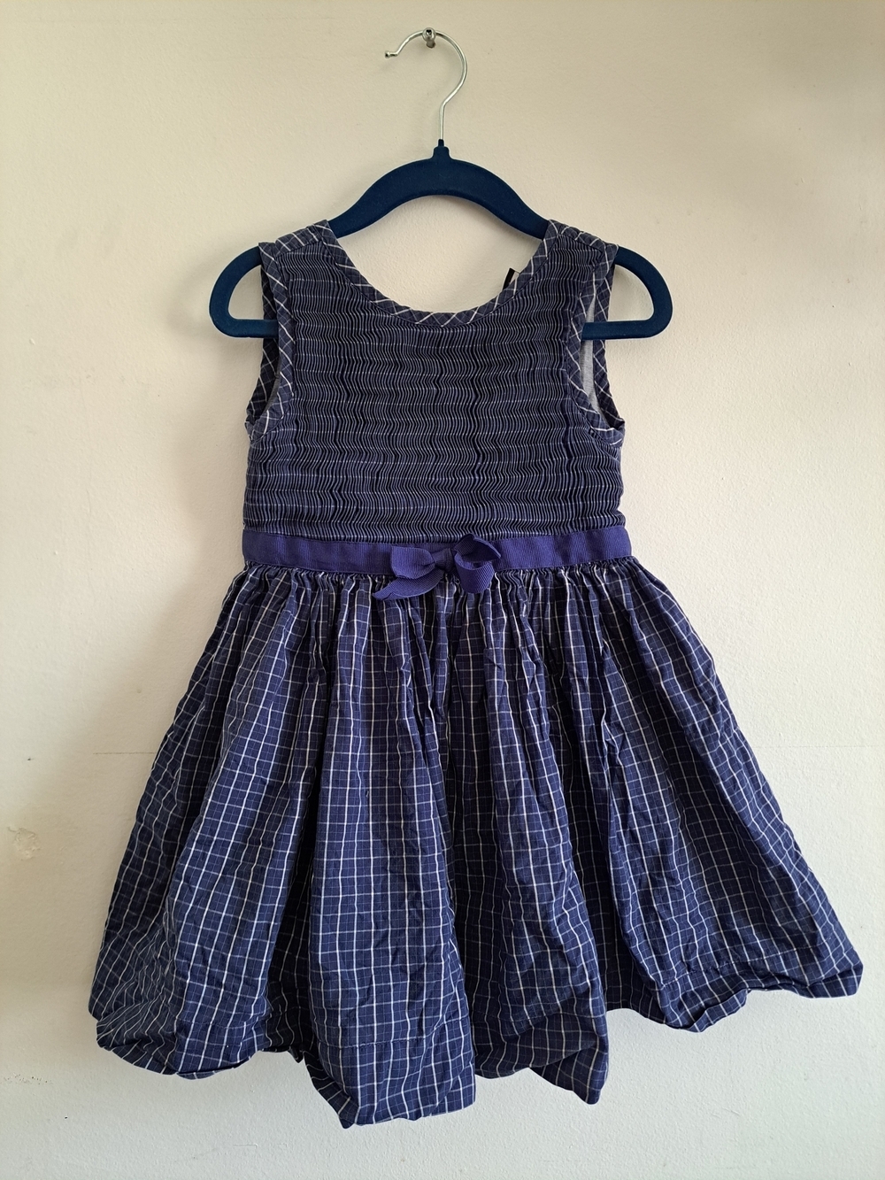 3/35$ Baby GAP Girls' Navy and White Checked Dress with Bow